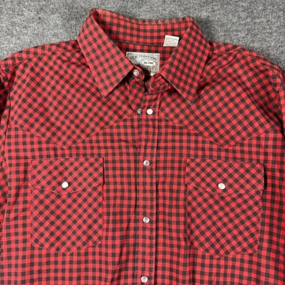 New Frontiers Big Yank Pearl Snap Shirt Mens Large L Red check Cowboy Western‎